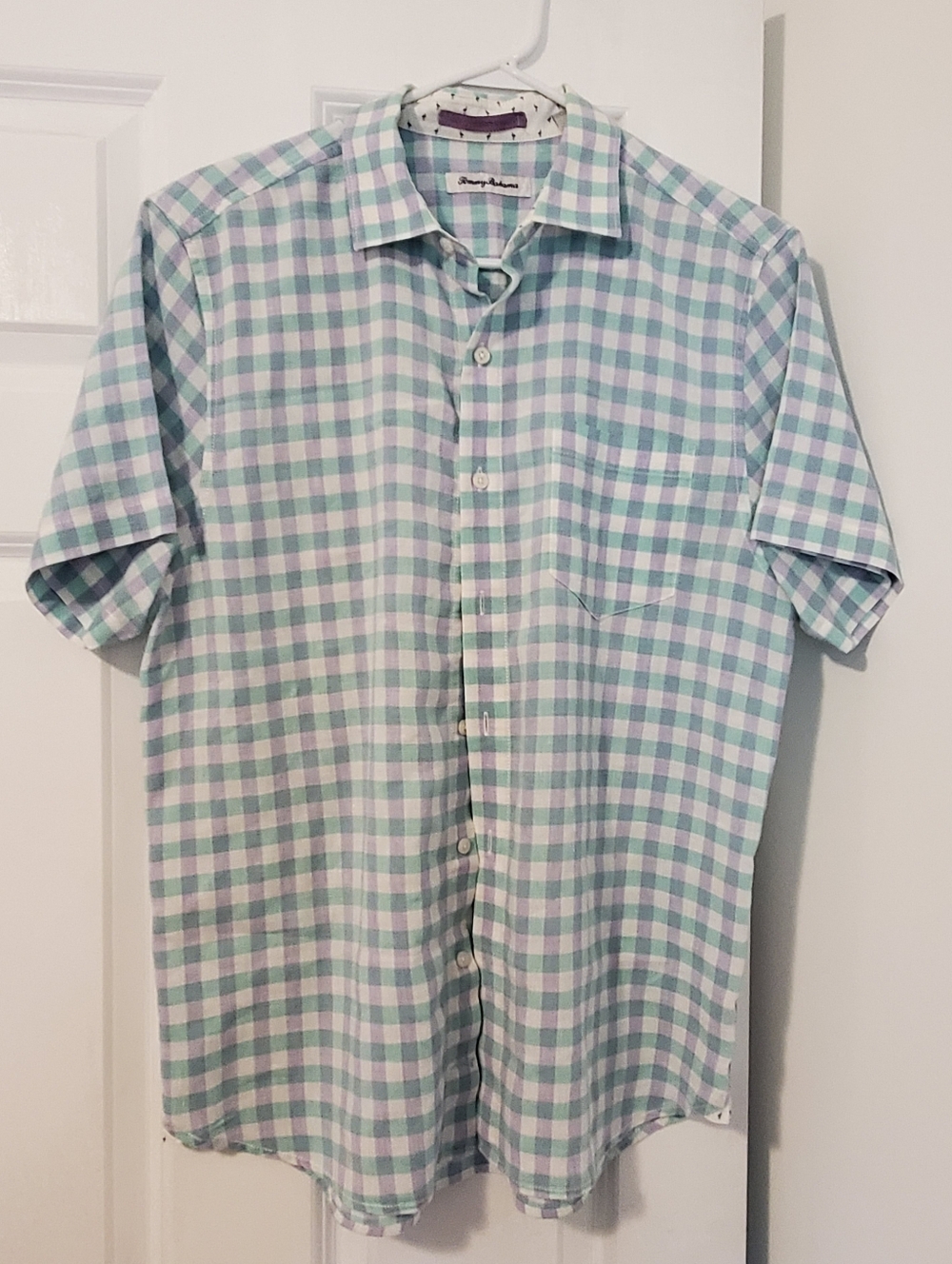 Tommy Bahama Summer Button Down Shirt Pink Blue White Pastel Linen Medium
